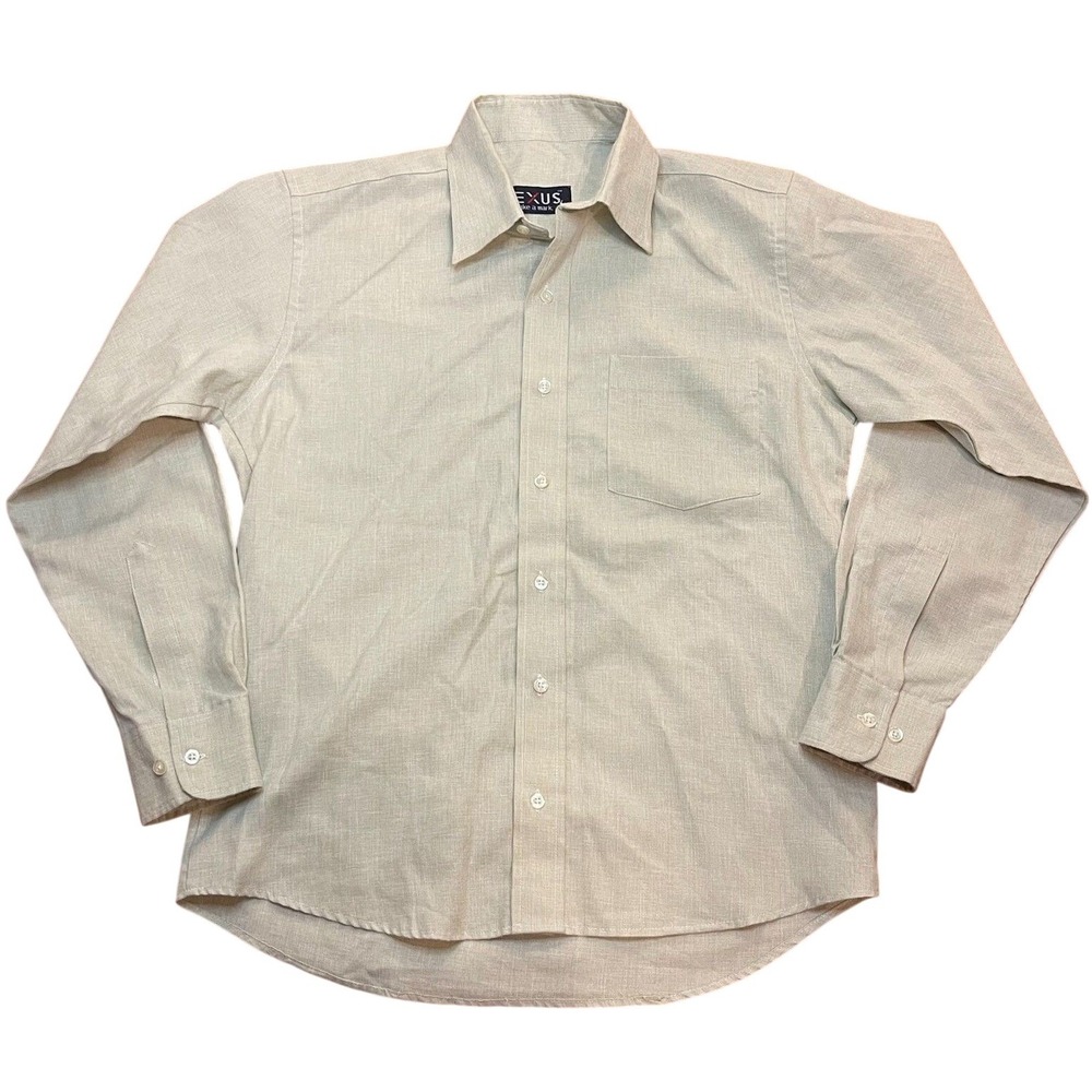 Lexus Beige Button Down Shirt 16 Slub Linen Texture Long Sleeve Pocket